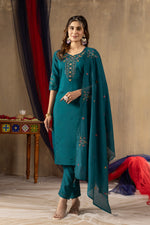 Thumbnail for Lorenvalley Fashion Rama Roman Silk Embroidery Sequins with Hand work Kurta Pant Dupatta