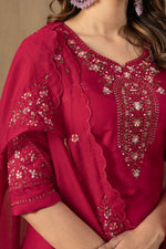 Thumbnail for Lorenvalley Fashion Ranipink Roman Silk Embroidery Sequins with Hand work Kurta Pant Dupatta