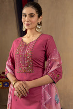 Thumbnail for Lorenvalley Fashion Pink Roman Silk Embroidery Sequins with Hand work Kurta Pant Dupatta