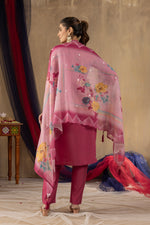Thumbnail for Lorenvalley Fashion Pink Roman Silk Embroidery Sequins with Hand work Kurta Pant Dupatta