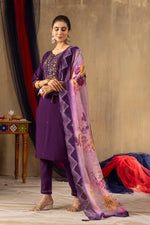 Thumbnail for Lorenvalley Fashion Purple Roman Silk Embroidery Sequins with Hand work Kurta Pant Dupatta