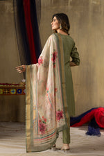 Thumbnail for Lorenvalley Fashion Green Shimmer Gold Silk Multi Embroidery Thread With Hand Work Kurta Pant Dupatta