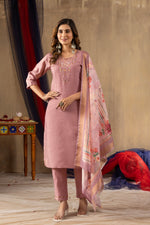 Thumbnail for Lorenvalley Fashion Onionpink Shimmer Gold Silk Multi Embroidery Thread With Hand Work Kurta Pant Dupatta