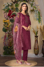 Thumbnail for Lorenvalley Fashion Cerise Roman Silk Multi Embroidery Thread With Hand Work Kurta Pant Dupatta