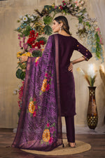 Thumbnail for Lorenvalley Fashion Wine Roman Silk Multi Embroidery Thread With Hand Work Kurta Pant Dupatta