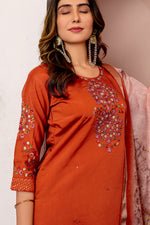 Thumbnail for Lorenvalley Fashion Orange Viscose Silk Embroidery Thread With Hand Work Kurta Pant Dupatta