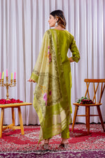 Thumbnail for Lorenvalley Fashion Parrotgreen Viscose Silk Embroidery Thread With Hand Work Kurta Pant Dupatta