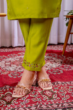 Thumbnail for Lorenvalley Fashion Parrotgreen Viscose Silk Embroidery Thread With Hand Work Kurta Pant Dupatta