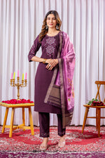 Thumbnail for Lorenvalley Fashion Wine Viscose Silk Embroidery Thread With Hand Work Kurta Pant Dupatta