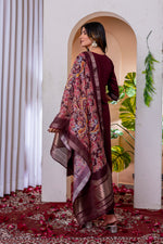 Thumbnail for Lorenvalley Fashion Wine Marina Viscose Silk Embroidery Thread With Hand Work Kurta Pant Dupatta