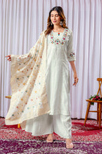 Thumbnail for Lorenvalley Fashion White Mango Silk Multi Embroidery Thread,With Hand Work Kurta Palazzo Dupatta