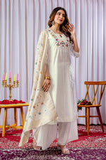 Thumbnail for Lorenvalley Fashion White Mango Silk Multi Embroidery Thread,With Hand Work Kurta Palazzo Dupatta