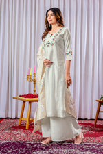 Thumbnail for Lorenvalley Fashion White Mango Silk Multi Embroidery Thread,With Hand Work Kurta Palazzo Dupatta
