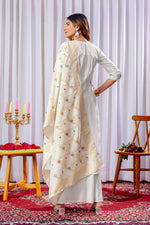 Thumbnail for Lorenvalley Fashion White Mango Silk Multi Embroidery Thread,With Hand Work Kurta Palazzo Dupatta