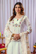 Thumbnail for Lorenvalley Fashion White Mango Silk Multi Embroidery Thread,With Hand Work Kurta Palazzo Dupatta
