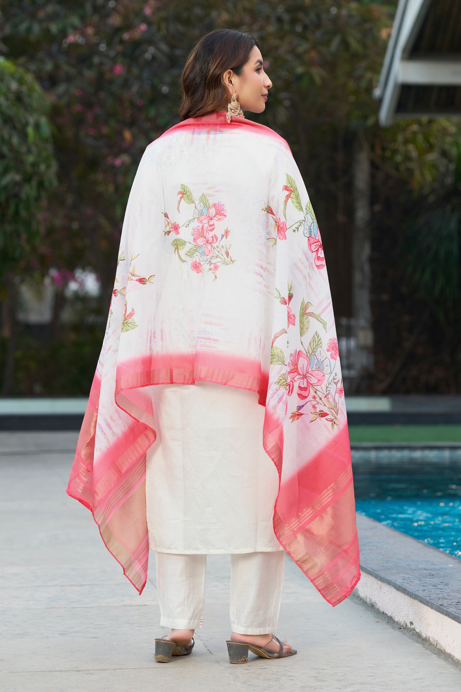 Lorenvalley Fashion White Viscose Silk Multi Embroidery Thread,With Hand Work Kurta Pant Dupatta