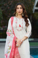 Thumbnail for Lorenvalley Fashion White Viscose Silk Multi Embroidery Thread,With Hand Work Kurta Pant Dupatta