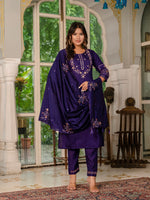Thumbnail for Lorenvalley Fashion Wine Marina Silk Multi Embroidery Thread,With Hand Work Kurta Pant Dupatta