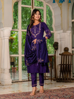 Thumbnail for Lorenvalley Fashion Wine Marina Silk Multi Embroidery Thread,With Hand Work Kurta Pant Dupatta