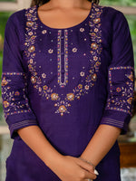 Thumbnail for Lorenvalley Fashion Wine Marina Silk Multi Embroidery Thread,With Hand Work Kurta Pant Dupatta