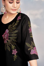 Thumbnail for Lorenvalley Fashion Black Heavy Rayon Multi Embroidery Thread Work Co-Ords Set