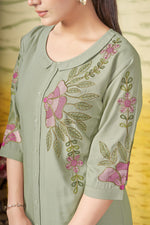 Thumbnail for Lorenvalley Fashion Green Heavy Rayon Multi Embroidery Thread Work Co-Ords Set