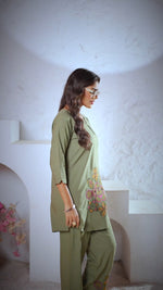 Thumbnail for Lorenvalley Fashion Green Heavy Rayon Multi Embroidery Thread Work Co-Ords Set