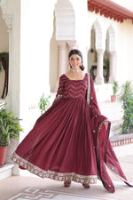 Thumbnail for Evanik Designer Vichitra Silk with Rich Embroidered Zari & Thread Work Gown Dupatta
