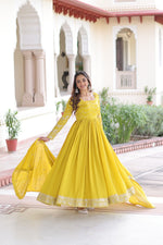 Thumbnail for Evanik Designer Vichitra Silk with Rich Embroidered Zari & Thread Work Gown Dupatta - Distacart
