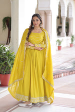 Thumbnail for Evanik Designer Vichitra Silk with Rich Embroidered Zari & Thread Work Gown Dupatta - Distacart