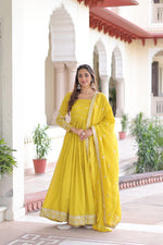 Thumbnail for Evanik Designer Vichitra Silk with Rich Embroidered Zari & Thread Work Gown Dupatta - Distacart