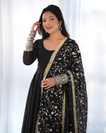 Thumbnail for Lorenvalley Women Georgette Anarkali Gown Duppta Full Set With Pent Ready To Wear - Black - Distacart