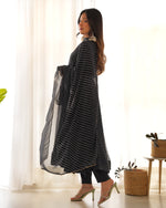 Thumbnail for Lorenvalley Fashion Women Pure Soft Faux Georgette Laheriya Print Fully Flair Anarkali Kurta Pant With Dupatta Set - Black - Distacart