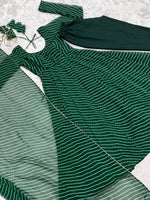 Thumbnail for Lorenvalley Fashion Women Pure Soft Faux Georgette Laheriya Print Fully Flair Anarkali Kurta Pant With Dupatta Set - Green - Distacart