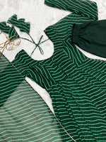 Thumbnail for Lorenvalley Fashion Women Pure Soft Faux Georgette Laheriya Print Fully Flair Anarkali Kurta Pant With Dupatta Set - Green - Distacart