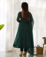 Thumbnail for Lorenvalley Fashion Women Pure Soft Faux Georgette Laheriya Print Fully Flair Anarkali Kurta Pant With Dupatta Set - Green - Distacart