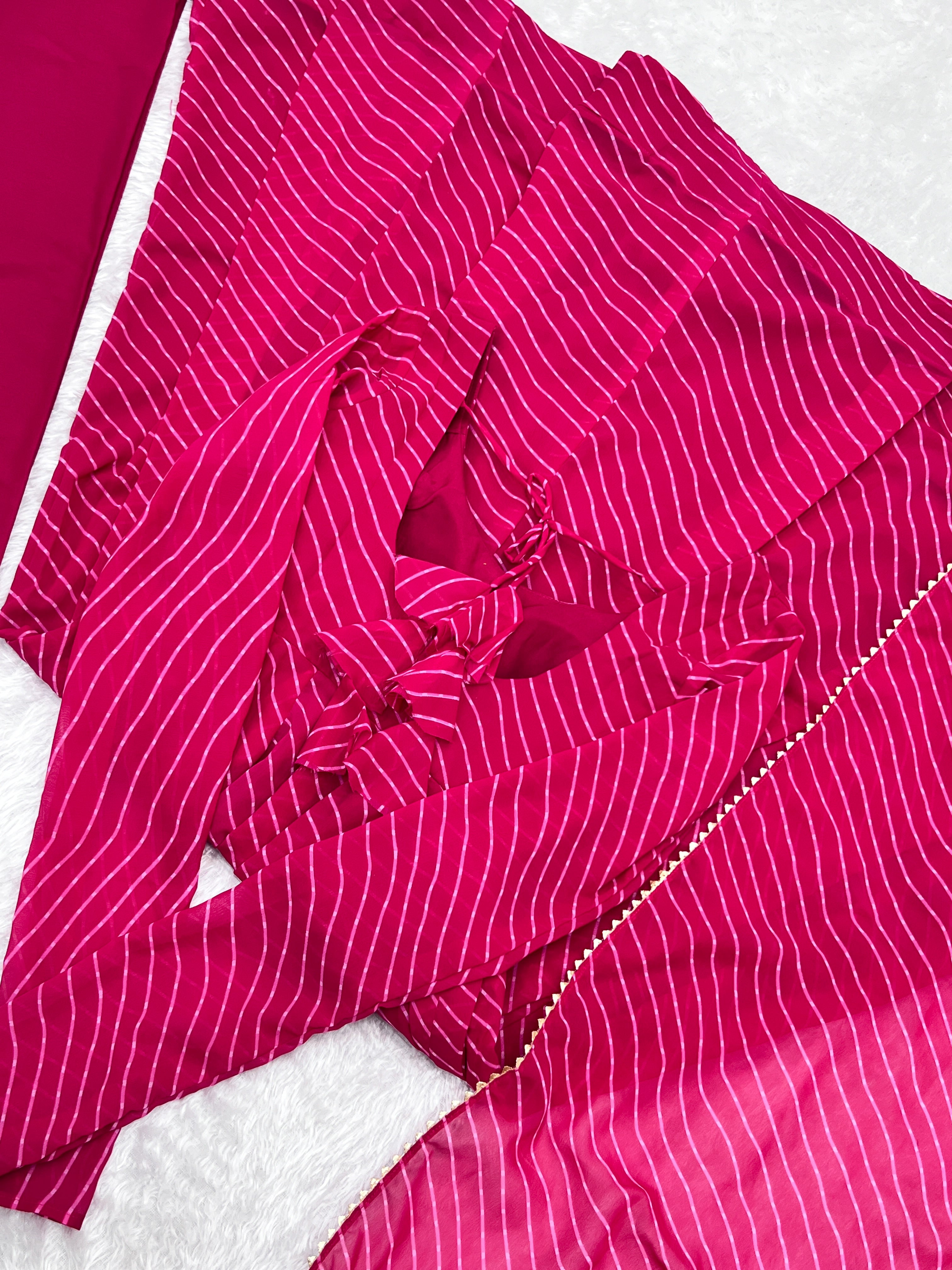 Lorenvalley Fashion Women Pure Soft Faux Georgette Laheriya Print Fully Flair Anarkali Kurta Pant With Dupatta Set - Magenta - Distacart