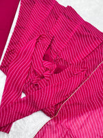 Thumbnail for Lorenvalley Fashion Women Pure Soft Faux Georgette Laheriya Print Fully Flair Anarkali Kurta Pant With Dupatta Set - Magenta - Distacart