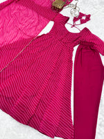 Thumbnail for Lorenvalley Fashion Women Pure Soft Faux Georgette Laheriya Print Fully Flair Anarkali Kurta Pant With Dupatta Set - Magenta - Distacart
