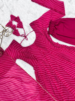 Thumbnail for Lorenvalley Fashion Women Pure Soft Faux Georgette Laheriya Print Fully Flair Anarkali Kurta Pant With Dupatta Set - Magenta - Distacart
