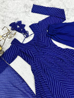 Thumbnail for Lorenvalley Fashion Women Pure Soft Faux Georgette Laheriya Print Fully Flair Anarkali Kurta Pant With Dupatta Set - Blue - Distacart