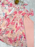 Thumbnail for Lorenvalley Fashion Women Pure Soft Faux Georgette Floral Print Fully Flair Anarkali Kurta Pant With Dupatta Set - Peach - Distacart