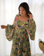 Thumbnail for Lorenvalley Women Pure Soft Faux Georgette Floral Print Anarkali Gown - Seagreen - Distacart