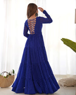 Thumbnail for Lorenvalley Women Pure Soft Faux Georgette Leheriya Print Anarkali Gown - Blue - Distacart