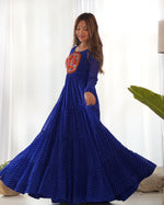 Thumbnail for Lorenvalley Women Pure Soft Faux Georgette Leheriya Print Anarkali Gown - Blue - Distacart