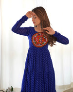 Thumbnail for Lorenvalley Women Pure Soft Faux Georgette Leheriya Print Anarkali Gown - Blue - Distacart