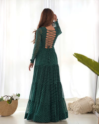 Thumbnail for Lorenvalley Women Pure Soft Faux Georgette Leheriya Print Anarkali Gown - Green