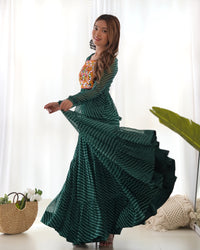 Thumbnail for Lorenvalley Women Pure Soft Faux Georgette Leheriya Print Anarkali Gown - Green