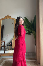 Thumbnail for Evanik Ranipink Georgette With Embroidered Sequence Work Plazzo Suit