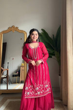 Thumbnail for Evanik Ranipink Georgette With Embroidered Sequence Work Plazzo Suit